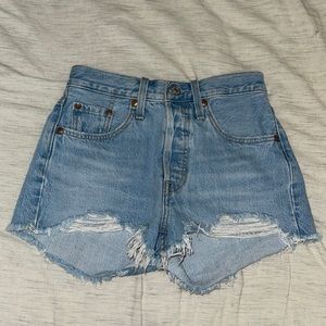 Levi Women’s 501 Original Distressed Light Wash Shorts